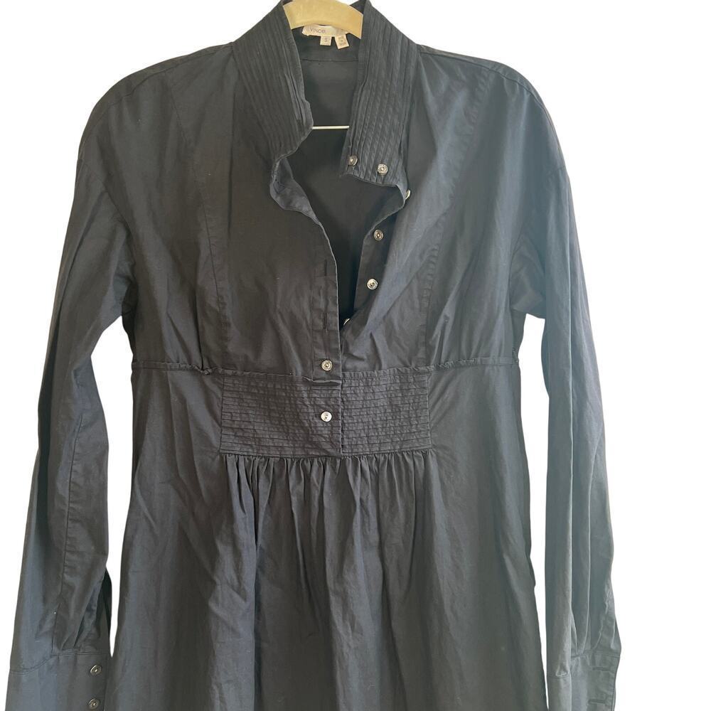 VINCE black cotton poplin mini shirt dress small - Picture 2 of 8